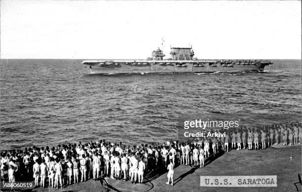 United States Navy Battleship Carrier USS Saratoga at sea, date not given.