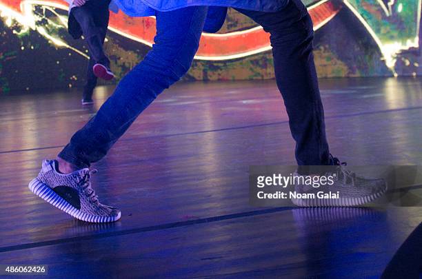 Chris Brown, shoe detail, performs during the 'One Hell of a Nite' tour at Nikon at Jones Beach Theater on August 30, 2015 in Wantagh, New York.