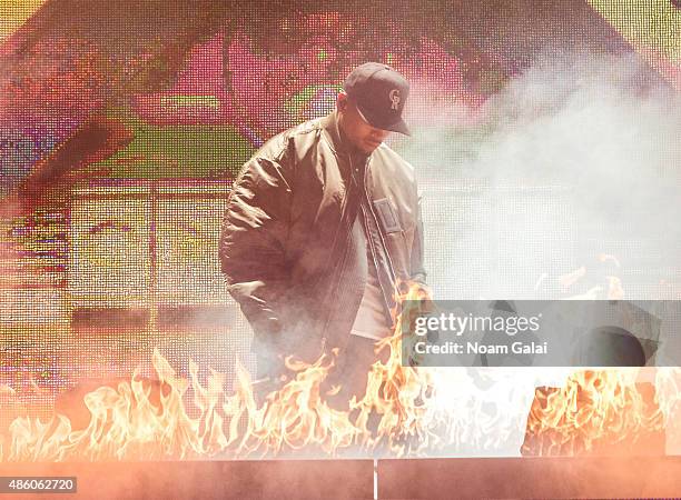 Chris Brown performs during the 'One Hell of a Nite' tour at Nikon at Jones Beach Theater on August 30, 2015 in Wantagh, New York.