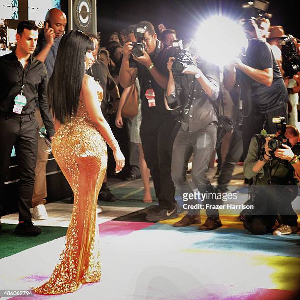 Singer Nicki Minaj arrives at the 2015 MTV Video Music Awards at Microsoft Theater on August 30, 2015 in Los Angeles, California.