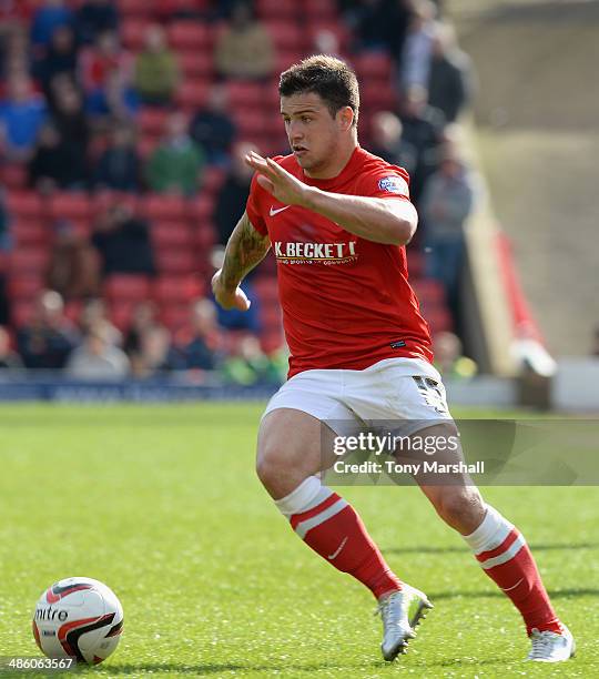 Dale Jennings of Barnsley during the Sky Bet Championship match between Barnsley and Leeds United at Oakwell on April 19, 2014 in Barnsley, England,