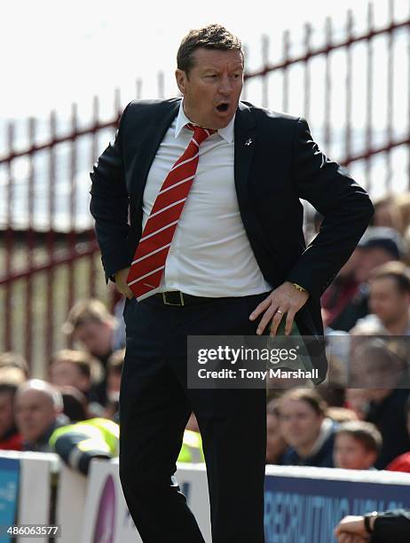 Danny Wilson, Manager of Barnsley on the touch line during the Sky Bet Championship match between Barnsley and Leeds United at Oakwell on April 19,...