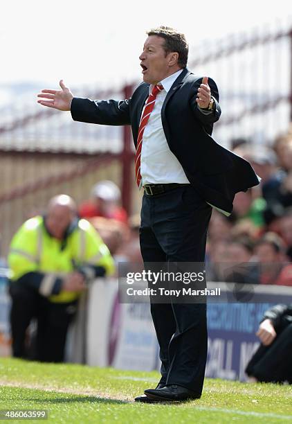 Danny Wilson, Manager of Barnsley on the touch line during the Sky Bet Championship match between Barnsley and Leeds United at Oakwell on April 19,...