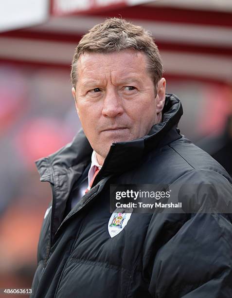 Danny Wilson, Manager of Barnsley during the Sky Bet Championship match between Barnsley and Leeds United at Oakwell on April 19, 2014 in Barnsley,...