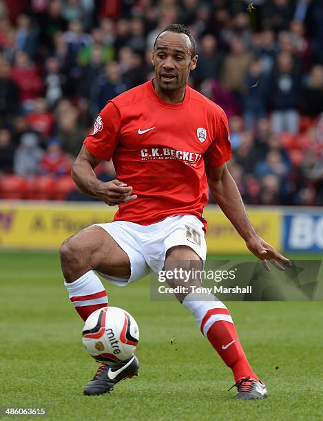 Chris O'Grady of Barnsley during the Sky Bet Championship match between Barnsley and Leeds United at Oakwell on April 19, 2014 in Barnsley, England,