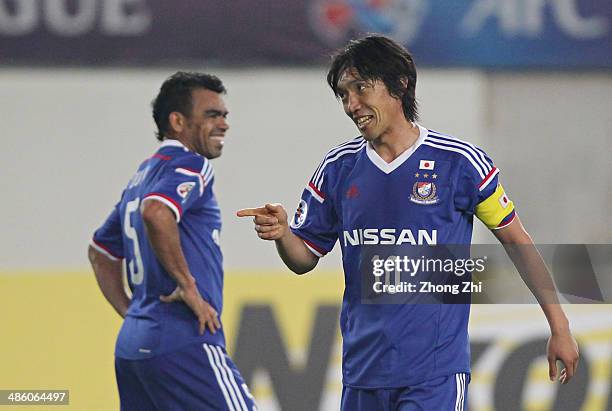 Nakamura Shunsuke and Antonio Monteiro Dutra of Yokohama F. Marinos react during the AFC Asian Champions League match between Guangzhou Evergrande...