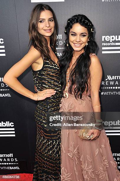 Model Emily Ratajkowski and actress Vanessa Hudgens attend Republic Records private Post-VMA celebration at Ysabel on August 30, 2015 in West...