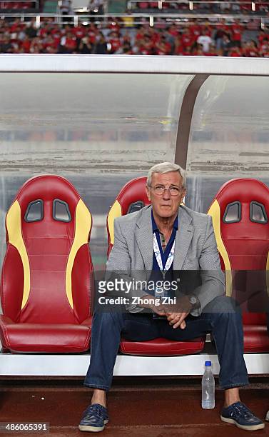 Manager Marcello Lippi of Guangzhou Evergrande looks on during the AFC Asian Champions League match between Guangzhou Evergrande and Yokohama F....