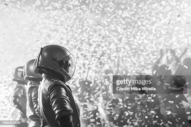 Dancers pose during the finale of Nick Jonas' red carpet performance at the 2015 MTV Video Music Awards at Microsoft Theater on August 30, 2015 in...