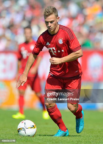 Joshua Kimmich of FC Bayern Muenchen in action during a friendly match between Fanclub Red Power and FC Bayern Muenchen on August 30, 2015 in...