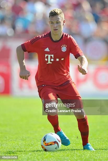 Joshua Kimmich of FC Bayern Muenchen in action during a friendly match between Fanclub Red Power and FC Bayern Muenchen on August 30, 2015 in...