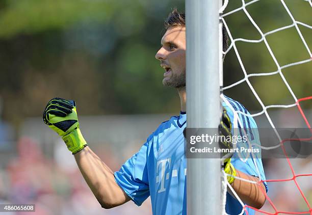 Sven Ullreich of FC Bayern Muenchen in action during a friendly match between Fanclub Red Power and FC Bayern Muenchen on August 30, 2015 in...