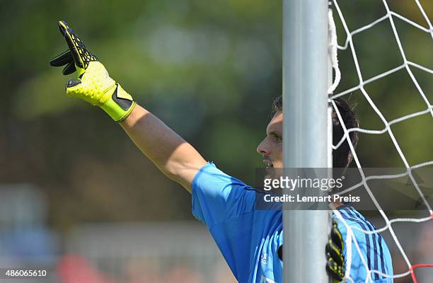 Sven Ullreich of FC Bayern Muenchen in action during a friendly match between Fanclub Red Power and FC Bayern Muenchen on August 30, 2015 in...