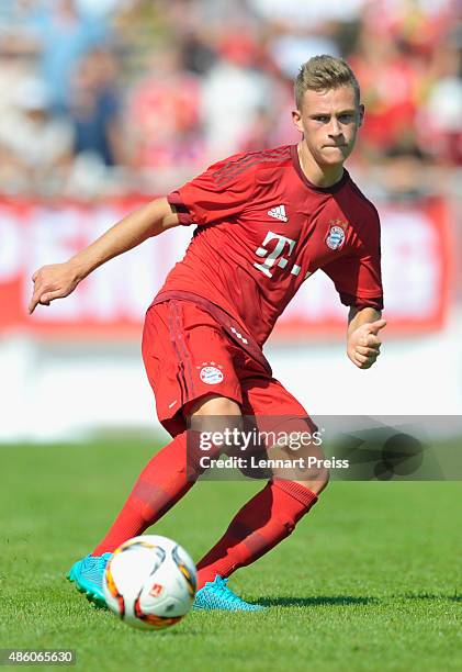 Joshua Kimmich of FC Bayern Muenchen in action during a friendly match between Fanclub Red Power and FC Bayern Muenchen on August 30, 2015 in...