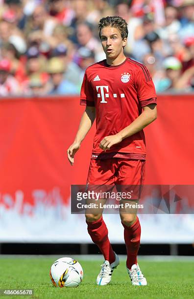 Gianluca Gaudino of FC Bayern Muenchen in action during a friendly match between Fanclub Red Power and FC Bayern Muenchen on August 30, 2015 in...