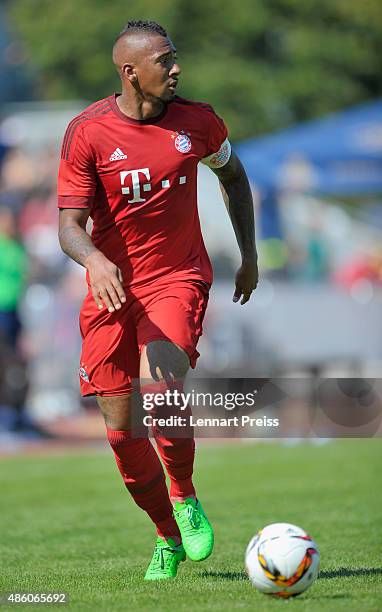 Jerome Boateng of FC Bayern Muenchen in action during a friendly match between Fanclub Red Power and FC Bayern Muenchen on August 30, 2015 in...