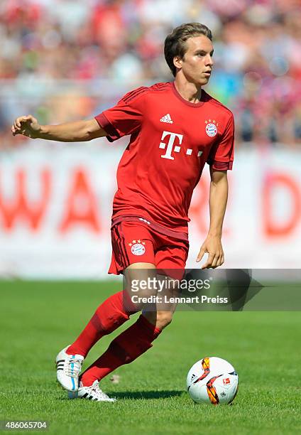 Gianluca Gaudino of FC Bayern Muenchen in action during a friendly match between Fanclub Red Power and FC Bayern Muenchen on August 30, 2015 in...