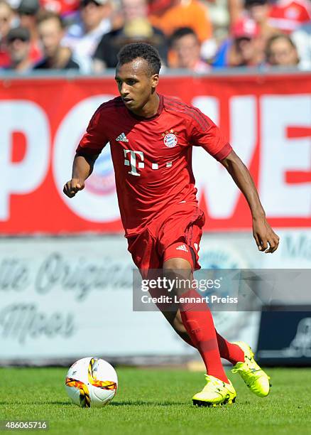 Julian Green of FC Bayern Muenchen in action during a friendly match between Fanclub Red Power and FC Bayern Muenchen on August 30, 2015 in...