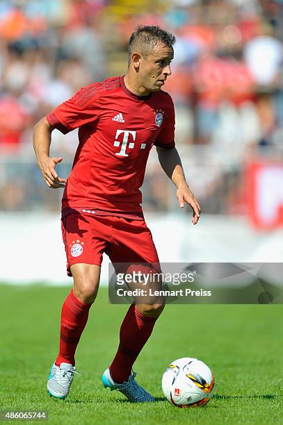 Rafinha of FC Bayern Muenchen in action during a friendly match between Fanclub Red Power and FC Bayern Muenchen on August 30, 2015 in Deggendorf,...
