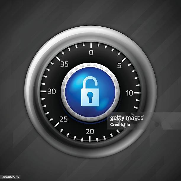 unlocked combination lock - vaulted door stock illustrations