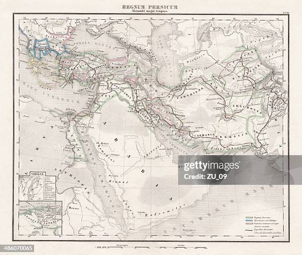 persian empire (c.400 bc), steel engraving, pubolished in 1861 - persian empire map stock illustrations