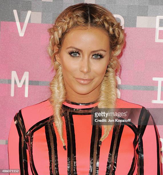 Aubrey O'Day arrives at the 2015 MTV Video Music Awards at Microsoft Theater on August 30, 2015 in Los Angeles, California.