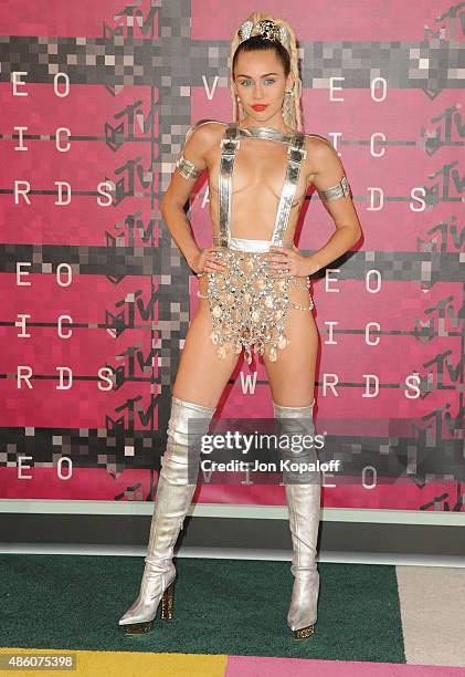Singer Miley Cyrus arrives at the 2015 MTV Video Music Awards at Microsoft Theater on August 30, 2015 in Los Angeles, California.