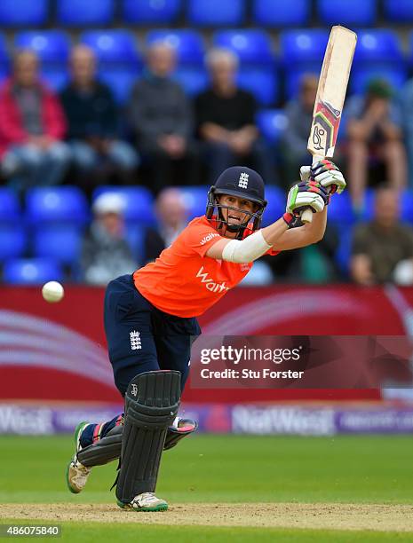 England batsman Lydia Greenway hits out during the 3rd NatWest T20 of the Women's Ashes Series between England and Australia Women at SWALEC Stadium...