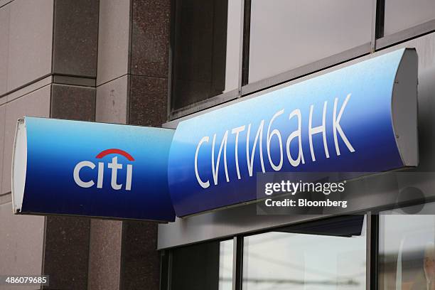 Citi logo sits on display outside a Citibank bank branch operated by Citigroup Inc. In Moscow, Russia, on Tuesday, April 22, 2014. Bankers collected...