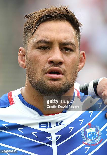 Portrait of Jack Lam of Samoa during the Rugby Union match between the Barbarians and Samoa at the Olympic Stadium on August 29, 2015 in London,...