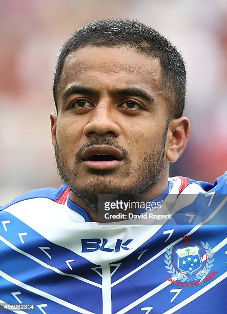 Portrait of Reynold Lee-Lo of Samoa during the Rugby Union match between the Barbarians and Samoa at the Olympic Stadium on August 29, 2015 in...