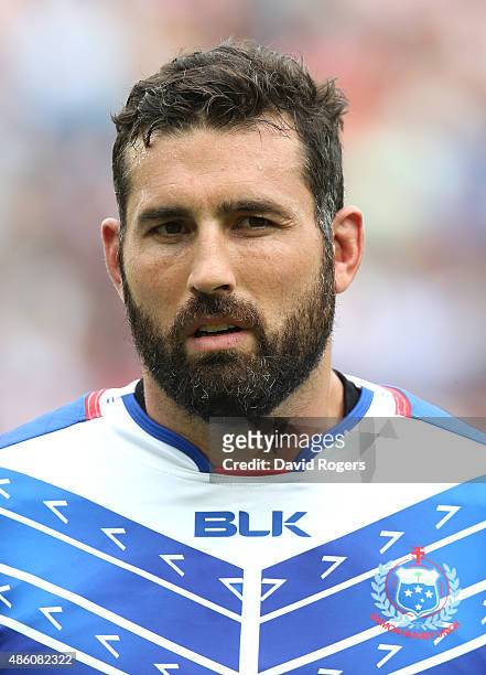 Portrait of Kane Thompson of Samoa during the Rugby Union match between the Barbarians and Samoa at the Olympic Stadium on August 29, 2015 in London,...