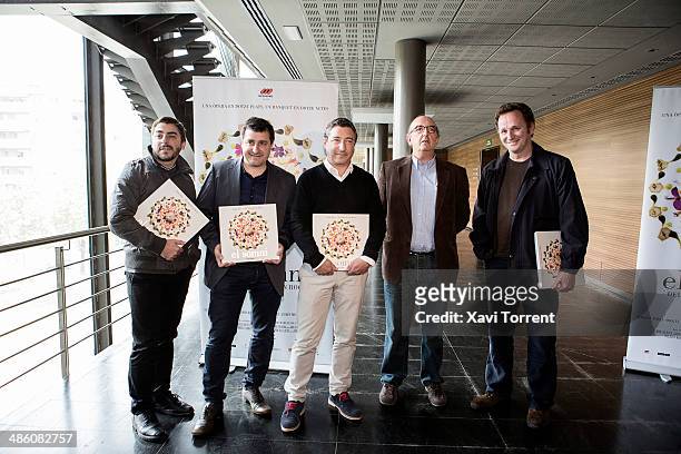 Jordi Roca, Josep Roca, Joan Roca, Jaume Roures and Franc Aleu present the book 'El Somni' on April 22, 2014 in Barcelona, Spain.