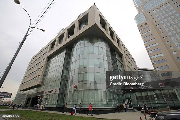 The headquarters of OAO Rosbank, operated by Societe Generale Group, stands in Moscow, Russia, on Tuesday, April 22, 2014. Bankers collected $108...