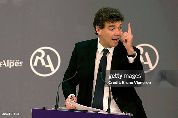 French minister of Economy and Economic recovery Arnaud Montebourg attends the European meeting for enterprises financing on April 22, 2014 in Lyon,...