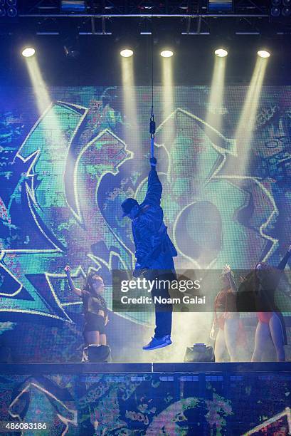 Chris Brown performs during the 'One Hell of a Nite' tour at Nikon at Jones Beach Theater on August 30, 2015 in Wantagh, New York.