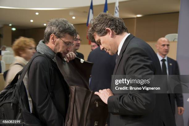 French minister of Economy and Economic recovery Arnaud Montebourg attends the European meeting for enterprises financing on April 22, 2014 in Lyon,...