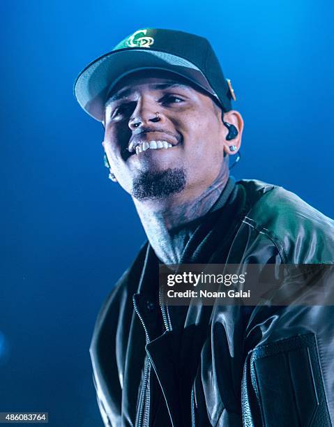 Chris Brown performs during the 'One Hell of a Nite' tour at Nikon at Jones Beach Theater on August 30, 2015 in Wantagh, New York.