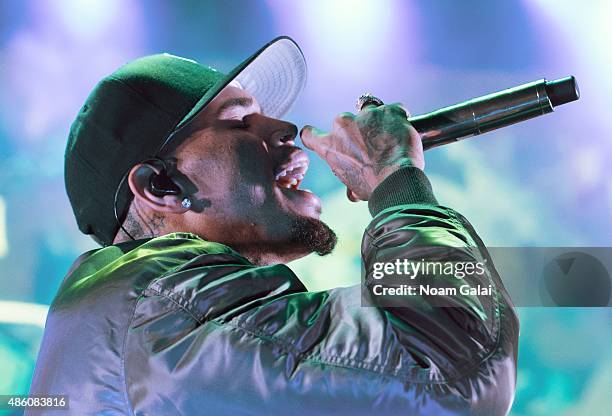 Chris Brown performs during the 'One Hell of a Nite' tour at Nikon at Jones Beach Theater on August 30, 2015 in Wantagh, New York.