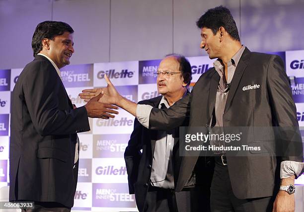 Former Indian Cricketers Javagal Srinath, Ajit Wadekar and Venkatesh Prasad during the launch of special edition razors by Gillette on April 22, 2014...
