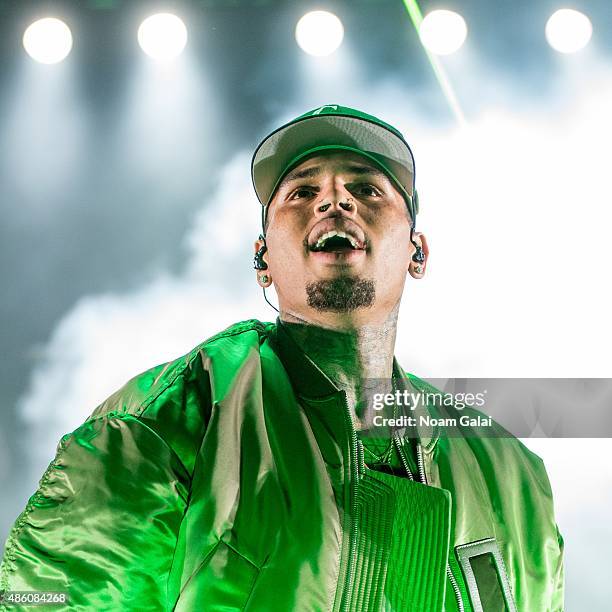 Chris Brown performs during the 'One Hell of a Nite' tour at Nikon at Jones Beach Theater on August 30, 2015 in Wantagh, New York.