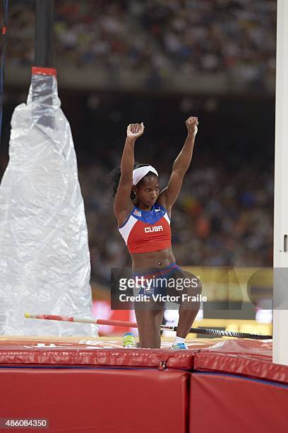 15th IAAF World Championships: Cuba Yarisley Silva victorious during Women's Pole Vault at National Stadium. Beijing, China 8/26/2015 CREDIT: Victor...
