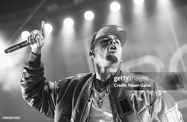 Chris Brown performs during the 'One Hell of a Nite' tour at Nikon at Jones Beach Theater on August 30, 2015 in Wantagh, New York.