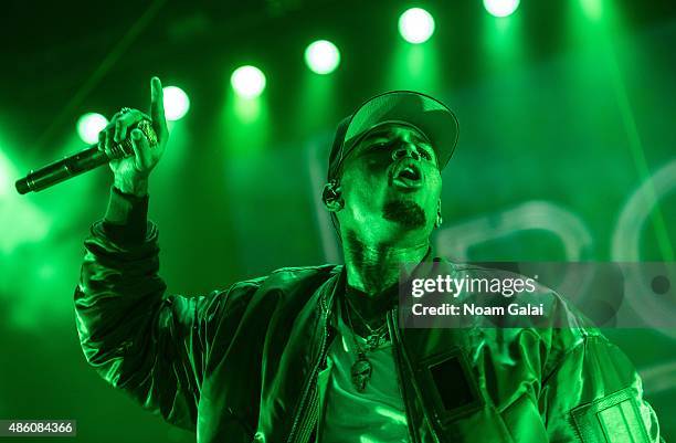 Chris Brown performs during the 'One Hell of a Nite' tour at Nikon at Jones Beach Theater on August 30, 2015 in Wantagh, New York.