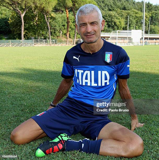 Fabrizio Ravanelli of the Azzurri Stars looks on during the training session at Acqua Acetosa sports center on August 31, 2015 in Rome, Italy.