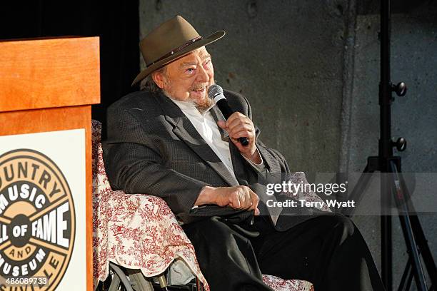 Hall of Fame Inductee Mac Wiseman speaks at the 2014 Country Music Hall Of Fame Inductees Announcement at the Country Music Hall of Fame and Museum...