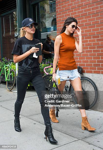 Kendall Jenner and Hailey Baldwin are seen on August 31, 2015 in New York City.