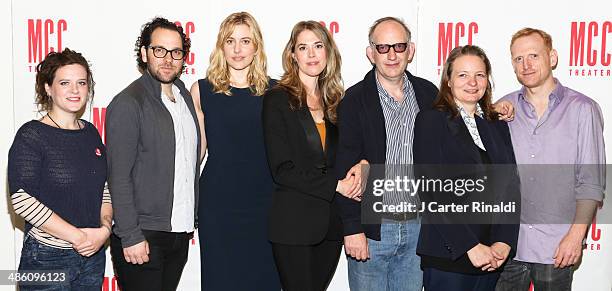 Playwright Penelope Skinner, Director Sam Gold, Greta Gerwig, Lucy Owen, Max Baker, Cara Seymour, and Scott Shepard attend the "The Village Bike"...