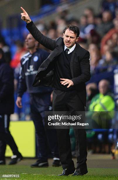 Dougie Freedman, manager of Bolton Wanderers gives instructions during the Sky Bet Championship match between Bolton Wanderers and Leicester City at...