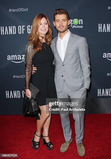 Actors Dana Delany and Julian Morris attend the premiere of Amazon's series "Hand Of God" at Ace Theater Downtown LA on August 19, 2015 in Los...